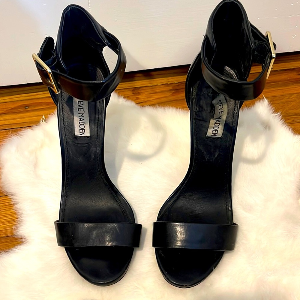 Steve Madden black ankle strap stilettos
